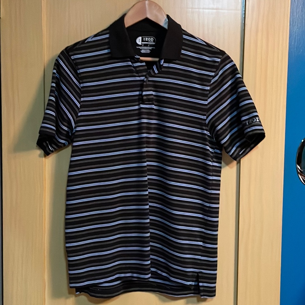 IZOD Mens XFG S / S Black striped polo, x-treme function golf.